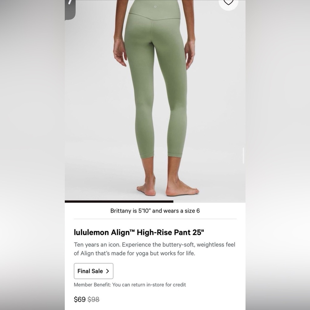 Lululemon Athletica High-Waisted Leggings in Sage Green